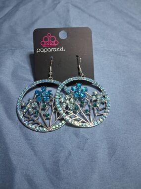 paparazzi Blue and Aqua Floral Hoop Earrings